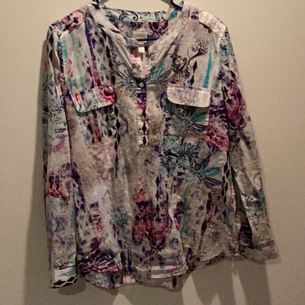 Chico's Multicolor Long Sleeve Tee in size2